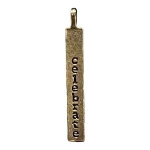 Thirty-One JK Celebrate Rev Stamp Charm Antique Gold Tone 2" Length New
